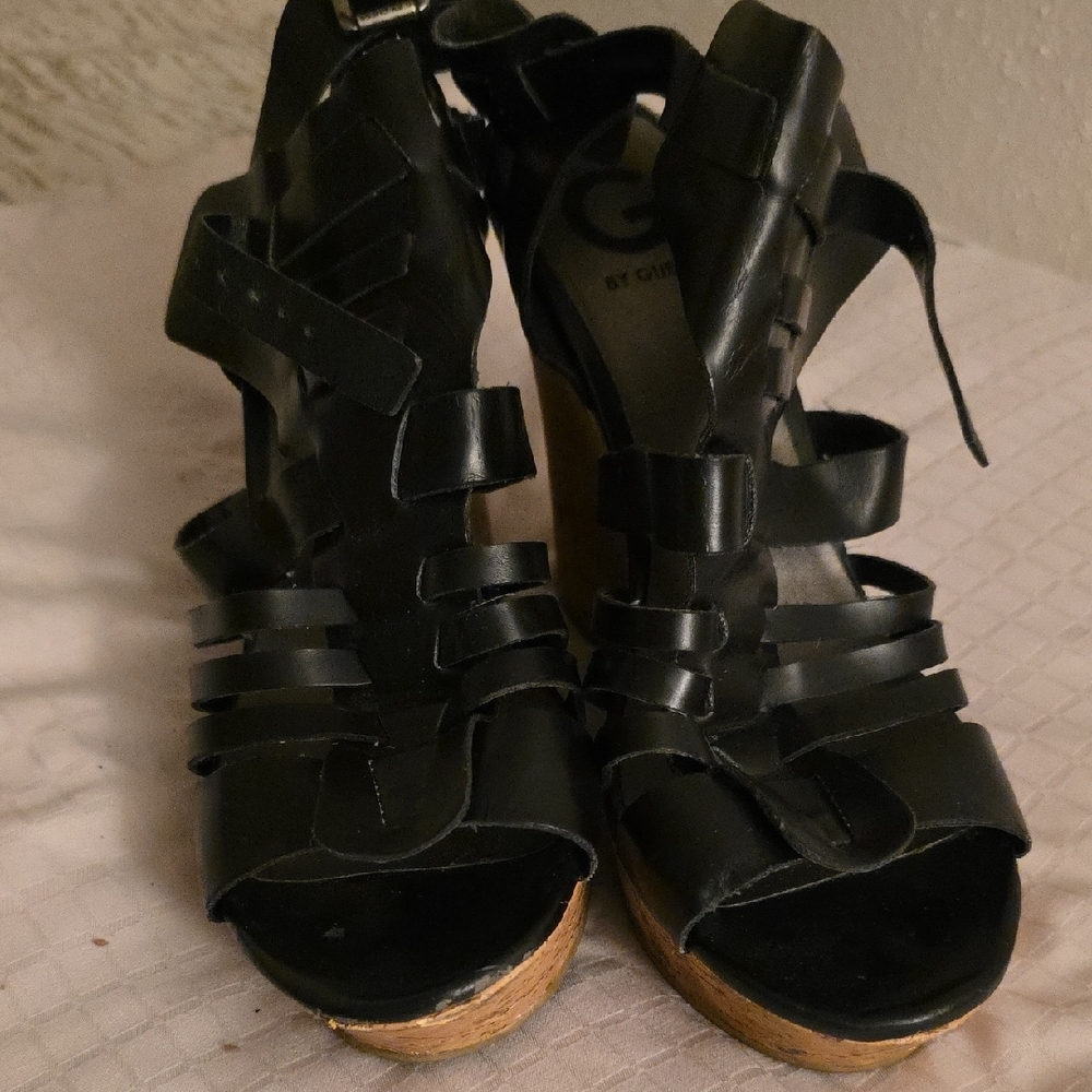 Guess Black Strappy Wedge Sandals